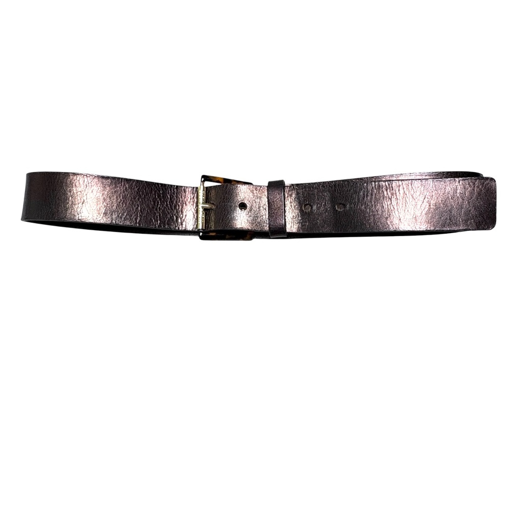 belt MICHAEL KORS black leather tortoise shell S/M buckle 1.5" wide gold accent